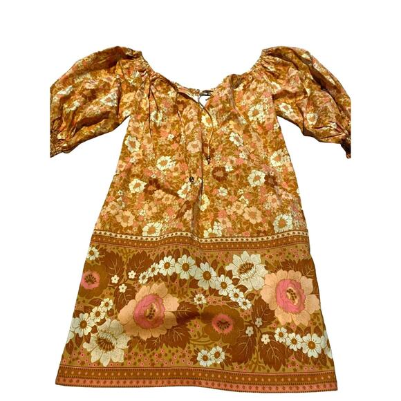 Spell & The Gypsy Dress Womens SM Anne Tunic Peach Yellow Floral Off Shoulder - Picture 5 of 11